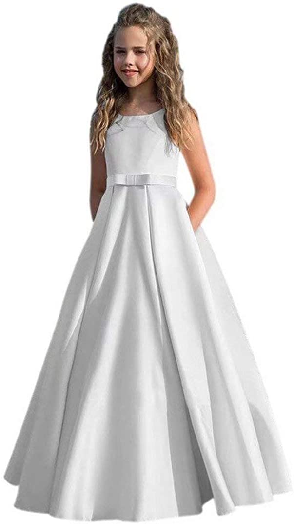 B07GN6HSPL QueenBridal Simple Girl Dress Satin Wedding Bridesmaid Dress For Girls Gowns Qb926