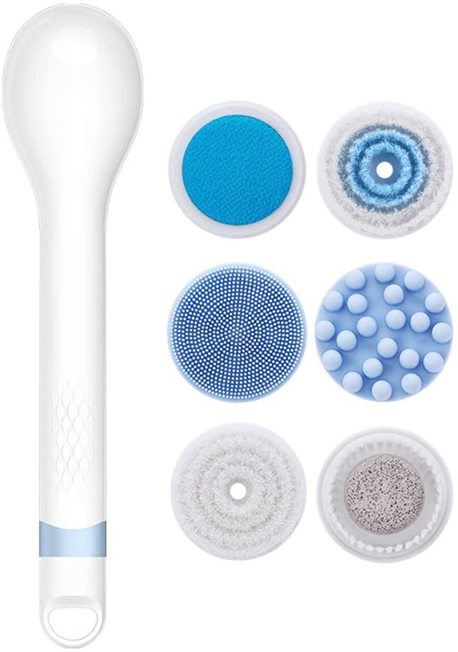 B08DL1QCKF RIYIFER Electric Shower Brush, with 6 Replacement Brush Heads USB Charge Electric Long Handle Rotating Bath & Body Brushes IPX7 Waterproof