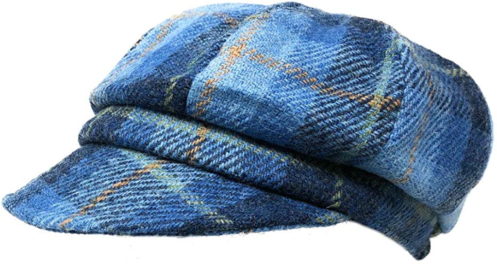 B08LSTKM66 Scott MacKenzie Harris Tweed Baker Boy Hat and Scarf Set in Blue Tartan