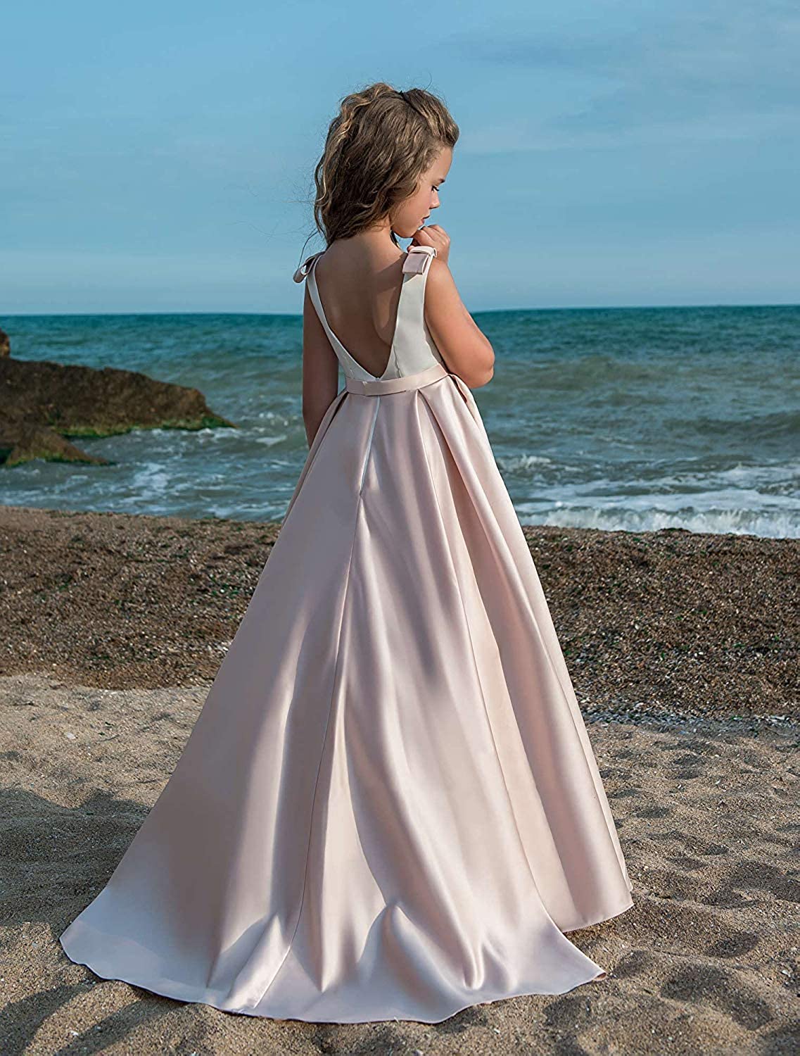 B07GN6HSPL QueenBridal Simple Girl Dress Satin Wedding Bridesmaid Dress For Girls Gowns Qb926