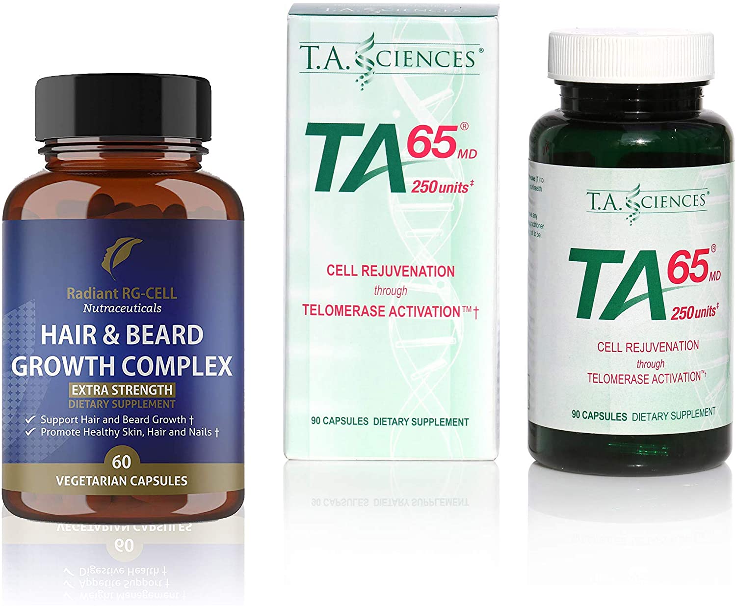 B07MM2ZKP8 T.A. Sciences | TA-65 Supplement | 1x90 Capsules | 250 U | Free Extra Strength Hair & Beard Growth Complex