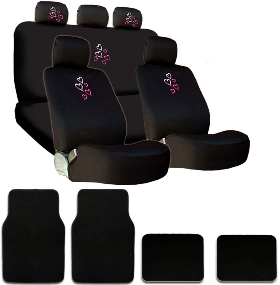 B00SX7JKK8 Yupbizauto New Multi Pink Red Love Heart Car Seat Covers Headrest Cover Floor Mats Gift Set