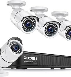 ZOSI 1080p H.265+ Security Camera System for Home Outdoor Indoor, 5MP Lite 8 Channel CCTV DVR and 4 x 1080p Weatherproof Bullet Cameras with 120ft Night Vision and 105°Wide Angle (No HDD Included)