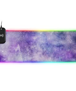 Galaxy Purple White Gaming Mouse Pad Led Mousepads RGB Backlit with 14 Lighting Modes, Non Slip Base Soft Computer Keyboard Mat for Gaming PC Laptop Desk, M
