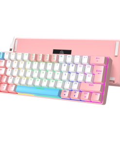 ZIYOU LANG T60 Wired 60% TKL Mechanical Gaming Keyboard with Led Rainbow Backlight Ultra-Compact NKRO Tactile Clicky Blue Switch Tri-Color ABS Keycap for Windows Laptop PC Mac Gamer(Pink/White)