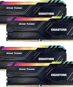 【RGB DDR4 RAM】GIGASTONE Game TURBO 64GB Kit (4x16GB)DDR4 3200MHz PC4-25600 CL16-18-18-40 Intel XMP 2.0 AMD Ryzen 1.35V UDIMM 288 Pin Unbuffered Non ECC High Performance Gaming Desktop Memory - Black