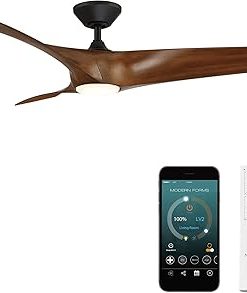 Zephyr Smart Indoor and Outdoor 3-Blade Ceiling Fan 52in Matte Black Distressed Koa with Adjustable CCT 2700K-3000K-4000K-5000K LED Light Kit and Remote Control works with Alexa, iOS or Android App