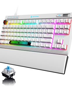 ZIYOU LANG Mechanical Gaming Keyboard,87 Keys Chroma RGB LED Backlit,White Computer Keyboard,PU Wrist Rest,Multimedia Keys,Anti-ghosting Keys,Waterproof Light Up USB Wired Keyboard for PC Mac Xbox
