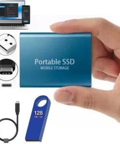 1 Terabyte TB (976GB), External SSD Solid State Hard Backup Drive, 20mbps, Type-C to USB 3.1, Metal, Blue, High Speed, Disk, 2.9 Inch, Android, Win, iOS, Portable with 128 GB USB (Warranty)