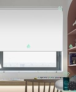Yoolax Motorized Blinds with Remote, Blackout Smart Blinds for Windows Motorized Roller Shades, Waterproof Automatic Blinds Directly Work with Alexa Electric Blinds Custom Size (Vinyl White)