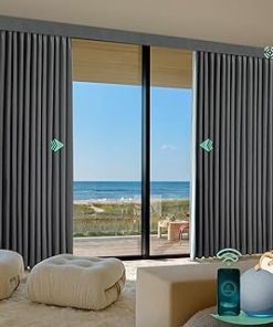 Yoolax Smart Retractable Curtain Compatible with Alexa and Google Home, Motorized Curtain Hardwired with Remote Customized Size (Woven Grey)