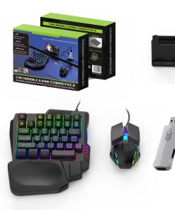Zunate Half Hand Gaming Keyboard and Mouse Combo, Half Hand Gaming Keyboard Set, 4 in 1 Mobile Gaming Keyboard Set with Mouse Converter, Adjustable Phone Stand for PC Gamer