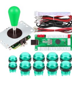 1 Player Arcade Buttons Joystick DIY Kit Parts Include 1x Ellipse Balltop Handle Stick 10x LED Arcade Button 1x USB Encoder Controller for PC MAME Raspberry Pi Windows (Green)