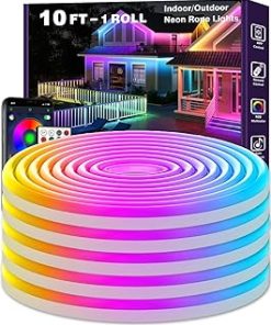 10Ft Neon Rope Lights,Flexible Led Rope Lights Control with App/Remote,Multiple Modes Rope Lights,IP65 Outdoor RGB Led Neon Lights Waterproof,Music Sync Gaming Led Neon Light Strip for Bedroom Decor