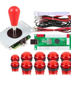 1 Player Arcade Buttons Joystick DIY Kit Parts Include 1x Ellipse Balltop Handle Stick 10x LED Arcade Button 1x USB Encoder Controller for PC MAME Raspberry Pi Windows (Red)
