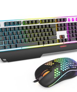 ZJFKSDYX Wired Gaming Keyboard and Mouse and Wrist Rest Combo, RGB Backlit, Mechanical Feel Anti-ghosting Keyboard + 7D 3600 DPI Mice+ Removable Wrist Rest 3 in 1 PC Gamer Accessories (Black, C104)