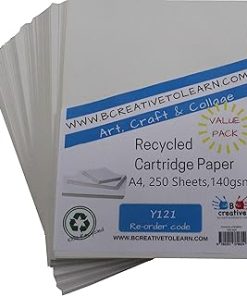 100% Eco Recycled Art A4 Cartridge Paper White Great Art Paper 140gsm Pack of 250 Sheets - Suitable for bookmaking, Sketching, Painting, Printing and More
