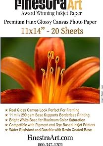 11" X 14" Premium Faux Glossy Canvas Inkjet Photo Paper - 20 Sheets