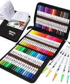 ZSCM Art Duo Tip Brush Markers Set, 60 Colors Fine Brush Tip Artist Drawing Pens Set with Coloring Book, for Adult Sketching Journal Planner School Supplies Gifts