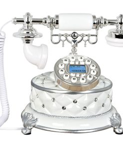 Push-Button Retro Landline Corded Telephone with LCD Display & Redial Button, Vintage Telephone Decor Ornament for Home Hotels Decor