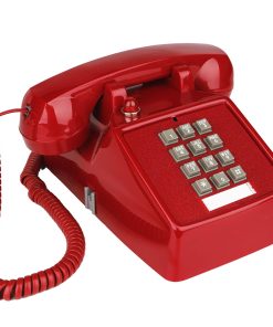 YOPAY Single Line Corded Desk Telephone, Home Emergency Intuition Amplified Retro Phone, Classic Dial Button Phone, Red
