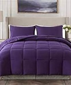 : Light Weight Comforter 3 Pcs. Ultra-Soft Luxury 400 GSM Hotel-Style Thicker for Winter Colder Weather 100% Egyptian Cotton 500 TC -Oversized King Plus Size (98''X120'') Solid Purple