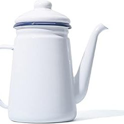 1.1L Enamel Coffee Pot,Pour Over Milk Water Jug Pitcher Teapot Kettle for Gas Stove and Induction Cooker,Induction Cooker Gas Stove Available-White