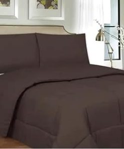 1 Piece Brown Comforter Full Size All Season 102 inches wide x 88 inches long Geometrical Down Alternative | Masculine Bedding Baffle Box Stitched Squared Polyester cover material Block Pattern Neat