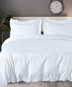 1 Piece Edge Ruffle Duvet Covers- Super King Plus (120''x120'') Size White,100% Natural Cotton 600 Thread Count with Zipper & Corner Ties Colorful Bright Bedding Sets (1 Duvet Cover Only)