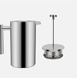 1000ML Stainless Steel Double Wall French Coffee Press Tea Pot Plunger Maker, Sliver, HH0528
