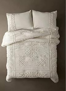 100% Cotton Hand Tufted Textured Duvet Cover Boho Bedding Comforter Cover Set of 3 Pieces with Corner Ties & Zip Closures (Off White/Creame (Design 2), Full/Double 80" x 90")