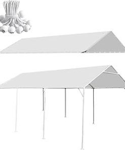 10 x 20 Ft Heavy Duty Carport Replacement Canopy Cover Waterproof & UV Protected Garage Top Shelter Tarp Tent Cover with 44 Ball Bungees Cords, Only Top Cover, White