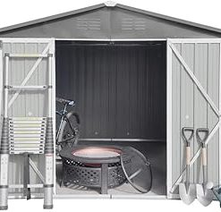 10'x12' Metal Outdoor Shed Organizer & Garden Storage Light Grey