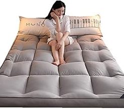 Twin Mattress Topper Thick Pillow Top Quilted Mattress pad Cover Soft Cotton Fabric with Down-Like Fill Cooling Mattress Topper Pad Hotel Feeling (Color : Gray, Size : 150cmx200cm)
