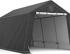 10x15FT Outdoor Storage Shelter Carport, Portable Shelter Heavy Duty Storage Shed Carport with Roll-up Zipper Door for Bike, Motorcycle, Garden Storage, Waterproof and UV Resistant, Gray