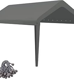 10x20 Canopy Replacement Cover, Carport Replacement Canopy Top Cover for 10' x 20' Frame, 800D Heavy Duty Waterproof & UV Protected Car Canopy with Ball Bungees (Frame is not Included) (Gray)
