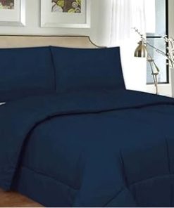 1 Piece Navy Blue Comforter Full Size All Season 78 inches wide x 88 inches long Geometrical Down Alternative | Masculine Bedding Baffle Box Stitched Squared Polyester cover material Block Pattern