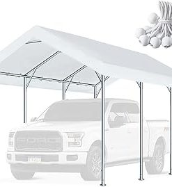 10'x20' Carport Replacement Top Canopy Cover for Car Garage Shelter Tent Party Tent with Ball Bungees White (Only Top Cover, Frame is not Included)