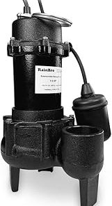 1/2HP Submersible Sewage Pump, Quiet Operation, Cast Iron Effluent Pump With 10 ft. Piggy Back Tether Float Switch, 2'' NPT Discharge, 115V - Ideal For Sump Basin & Residential Sewage