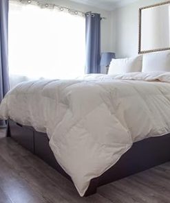 1 Piece White Comforter Queen Size 100% Cotton Down-Alternative Cozy Fiber Fill Weatherproof | All Season Home Bedding Baffle Box Stitched Geometric Pattern Squared 233 Thread Count Bedroom Decor