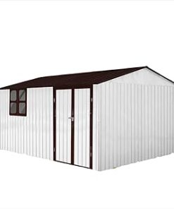 10x12FT Outdoor Storage Shed, Metal Sheds with Hinged Doors & 2 Vents, Outdoor Shed with Sloping Roof and Lockable Door, Outside Garden Storage Shed for Outdoor, Backyard, Garden, Patio