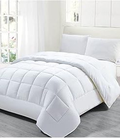 1 Piece Twin Size Down Alternative Comforter Amazing Silky Soft Comfortable Solid Color Box-Stitched Pattern | All Season White Bedding Warmth Extra Fluffy and Ultra Plush Cozy Light Milky Snow Shade
