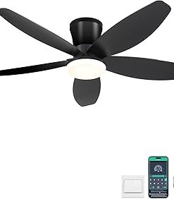 【Upgraded】 Low Profile Ceiling Fans with Lights and Remote Ultra Quiet 25 dB, 21" Modern Ultra Low Profile Flush Mount Ceiling Fan LED Ceiling Fan