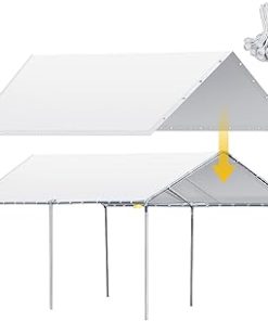 10 x 20 ft Heavy Duty Carport Canopy Waterproof Canopy Cover Garage Car Shelter Tarp Tent for Car Canopy Replacement Cover with 50 Ball Bungees, Only Top Cover, Frame is Not Included
