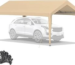 10'x20' Carport Replacement Canopy Cover, Carport Cover, UV Resistant Waterproof Carport Canopy w/Ball Bungees for Party, Garden, Boat, Frame is not Included, Beige