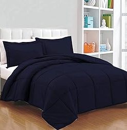 : Light Weight Comforter 3 Pcs. Ultra-Soft Luxury 400 GSM Hotel-Style Thicker for Winter Colder Weather 100% Egyptian Cotton 500 TC -Queen Size (90''X90'') Solid Navy Blue