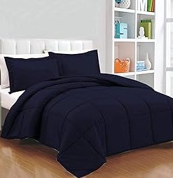 : Light Weight Comforter 3 Pcs. Ultra-Soft Luxury 400 GSM Hotel-Style Thicker for Winter Colder Weather 100% Egyptian Cotton 500 -Oversized King Size (120''X128'') Solid Navy Blue
