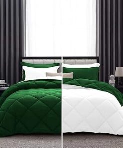1 Piece Luxurious Lightweight Reversible Diamond Pattern Comforter Super Soft 550 GSM 100% Egyptian Cotton 1000 Thread Count Full/Queen Size (Green/White)