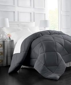 1 Piece Jacquard 90% Hungarian Goose Down Comforter Twin XL Size, Modern Oversized Extra Warmth Baffle Box Construction Super Soft Comfy Cozy Durable Silver Satin Piping White 269 TC Cotton Comforter