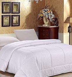 1 Piece White Down Comforter King Oversized, 500 Threat Count Damask Stripe Pattern, Warm Soft Cozy Elegant All Season Bedding, Cotton Material, 104 inches X 88 inches
